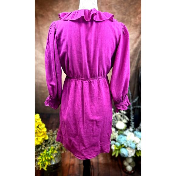 Free People Ruffled Collar 3/4 Sleeves Deep V Front Morning Light Mini Dress XS - Picture 7 of 13